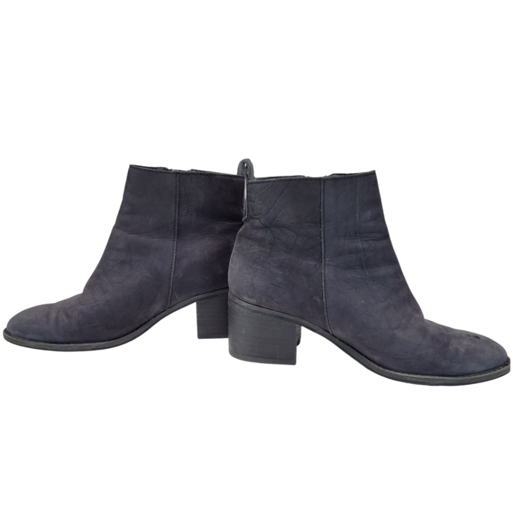 BP Navy Blue Leather Block Heeled Side Zipper Ankle Booties Size 7 - Picture 5 of 13
